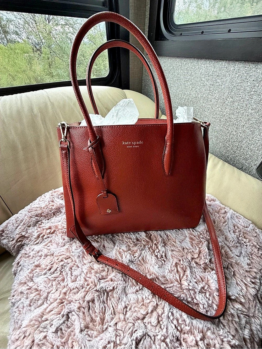 Kate Spade Cedar Street Maise S338 Leather Satchel Brown Tote Crossbody Handbag!